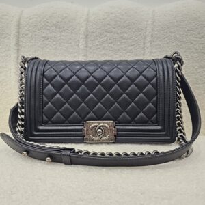 Chanel Boy Chanel Handbag Lambskin & Ruthenium-Finish Metal  Black