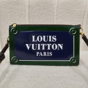 LV Monogram Calfskin Embossed Lexington Pouch Blue Green