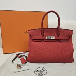 Hermes Birkin Togo Rouge PHW Stamp P