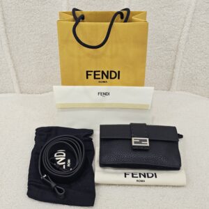 Fendi Mini Baguette Leather Black SHW Crossbody Bag