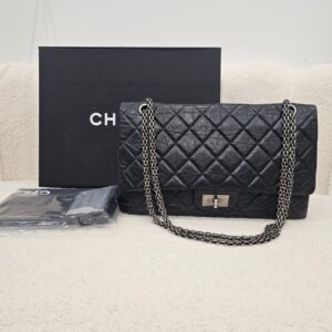 Chanel 2.55 Large Aged Calfskin Gold-Tone Metal Black