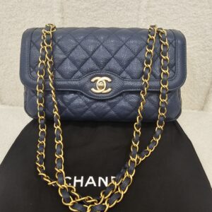 (SOLD) Chanel Flap Bag Blue Caviar Leather Gold-Tone Hardware