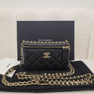(Brand New) Chanel Vanity Bag Caviar Leather Black With Logo Chain