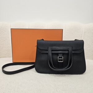 Hermes Halzan 25 Black Clemence Palladium Hardware