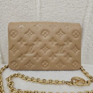 LV Pochette Coussin Monogram Embossed Lambskin Camel
